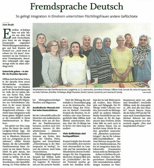 Elmshorner Nachrichten vom 16.06.2023_2: Fremdsprache Deutsch. So gelingt Integration: In Elmshorn unterrichten Flüchtlingsfrauen andere Geflüchtete