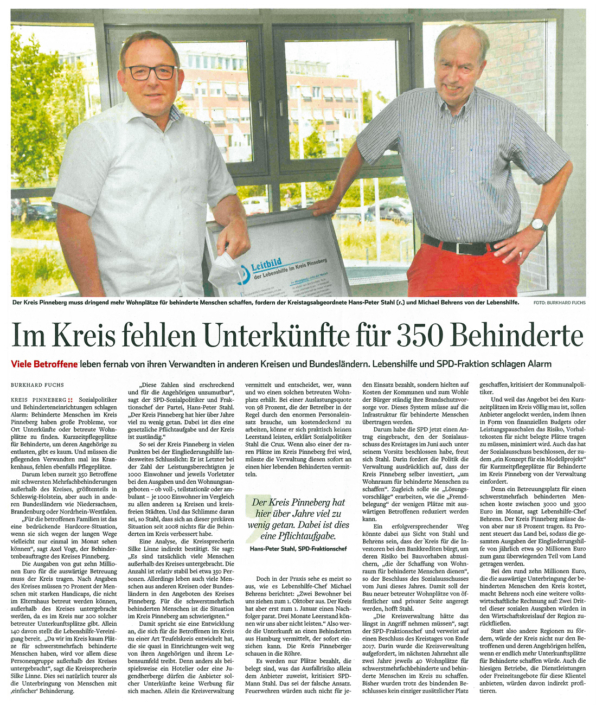 Artikel im Hamburger Abendblatt vom 21.07.2021: Im Kreis fehlen Unterkünfte für 350 Behinderte