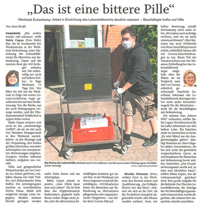 Pinneberger Tageblatt vom 12.1.2021: "Das ist eine bittere Pille" Arbeit im LHW deutlich reduziert